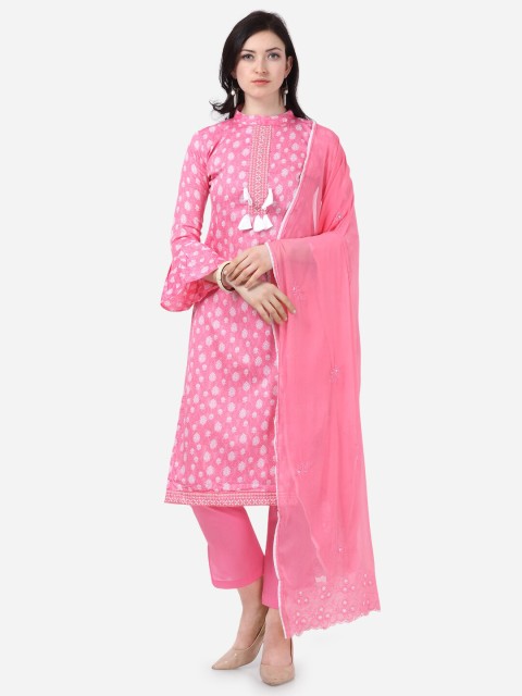 

DIVASTRI Pink & White Embroidered Satin Unstitched Dress Material