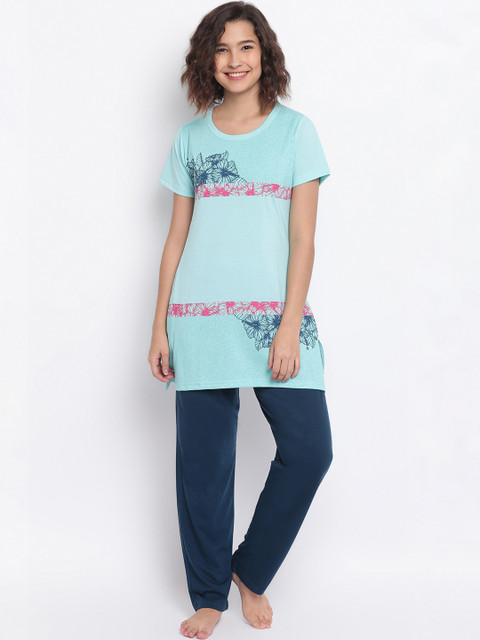 

Duchess Women Turquoise Blue & Pink Printed Night suit