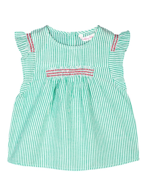 

Budding Bees Girls Green & White Striped Off-Shoulder Cotton Regular Top