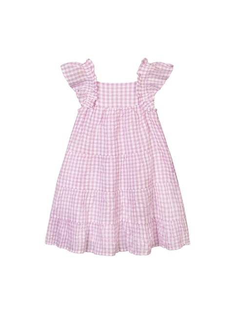 

Budding Bees Girls Purple & White Checked Tiered A-Line Dress