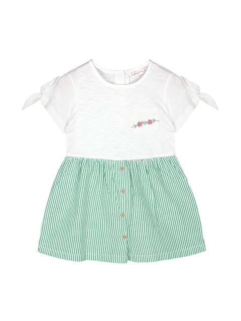 

Budding Bees Girls White & Green Striped Dress