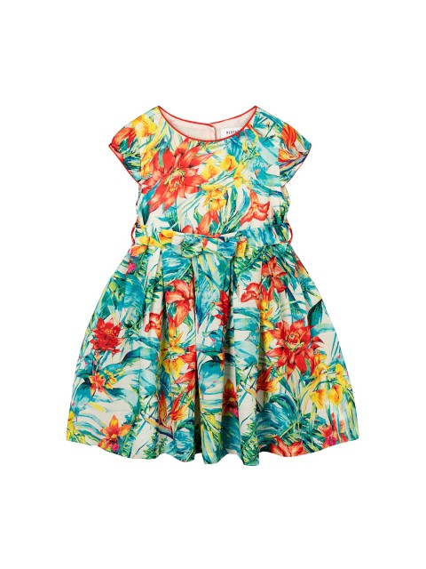 

Budding Bees Green & Yellow Floral Printed Fit & Flare Dress
