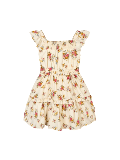 

Budding Bees Girls Yellow Floral Printed Tiered Fit & Flare Dress
