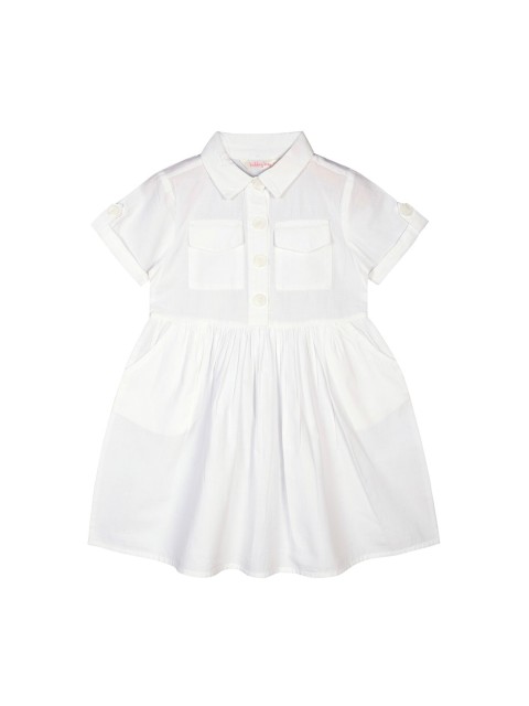 

Budding Bees Girls White Solid Shirt Collar Fit & Flare Dress with Pockets