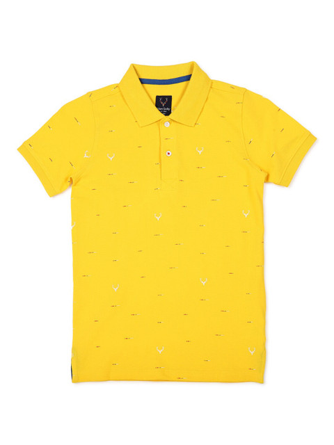 

Allen Solly Junior Boys Yellow Conversational Printed Polo Collar Pure Cotton T-shirt