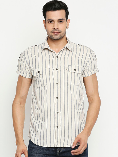 

Mufti Men Beige Slim Fit Striped Casual Shirt