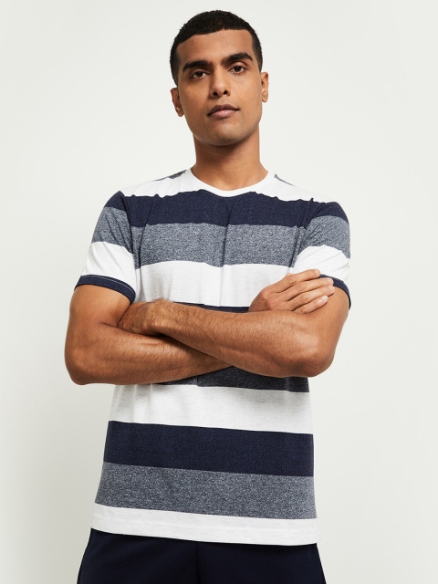 

max Men White Striped Indigo T-shirt