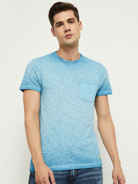 

max Men Blue Self Designed Pure Cotton T-shirt
