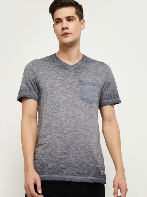 

max Men Charcoal V-Neck Pure Cotton T-shirt