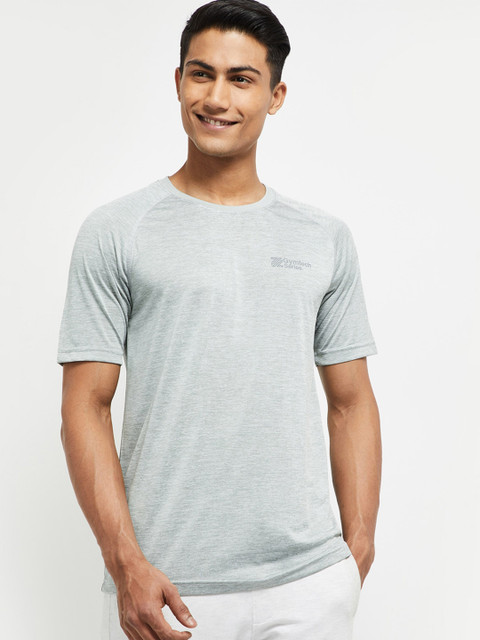 

max Men Grey & Silver Coloured Raglan Sleeves T-shirt