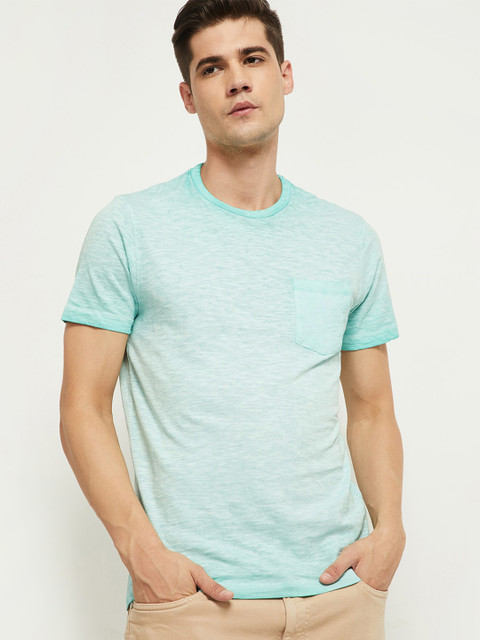 

max Men Turquoise Blue Pure Cotton T-shirt