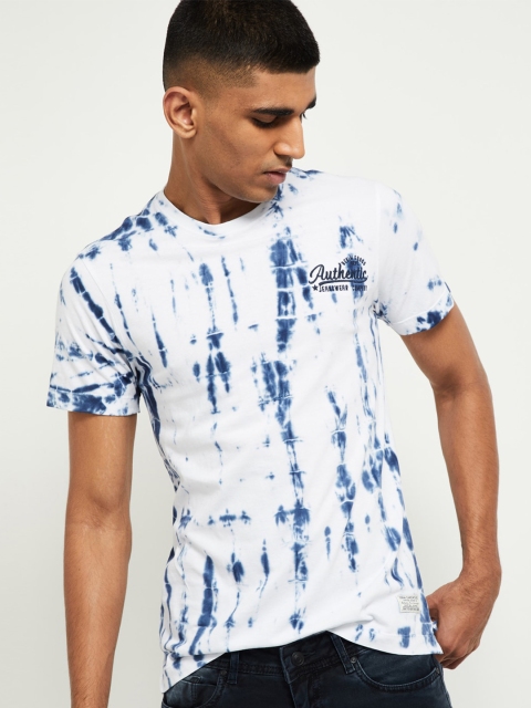 

max Men White Blue Abstract Printed Pure Cotton T-shirt