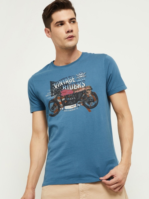 

max Men Blue Biker Printed Pure Cotton T-shirt
