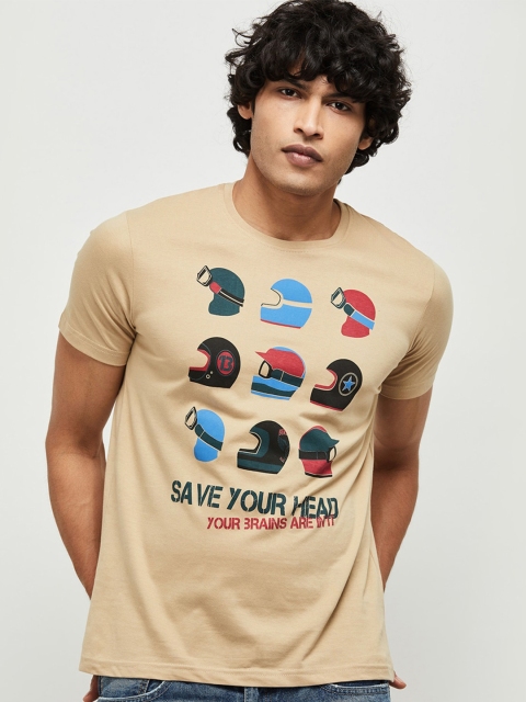 

max Men Beige Graphic Printed T-shirt