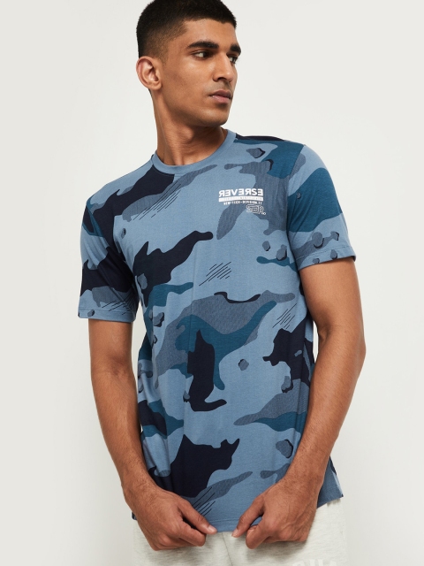 

max Men Blue Camouflage Printed Pure Cotton T-shirt