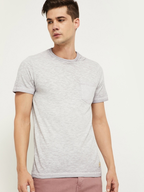 

max Men Grey Pure Cotton T-shirt