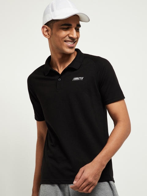 

max Men Black Polo Collar Pure Cotton T-shirt