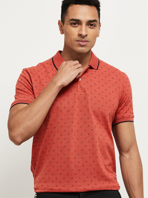 

max Men Rust Printed Polo Collar T-shirt