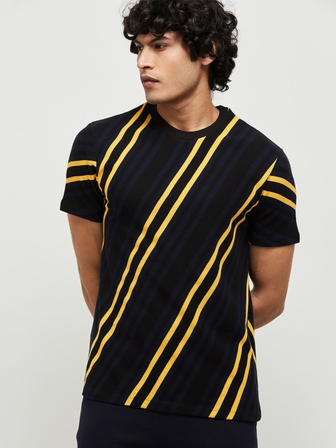 

max Men Black & Yellow Striped T-shirt