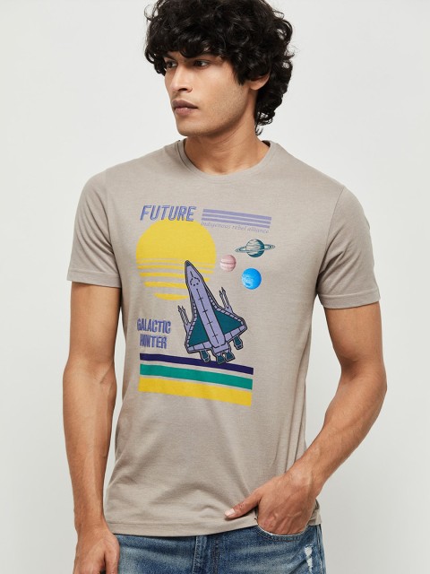 

max Men Khaki Printed T-shirt