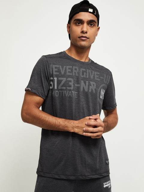 

max Men Charcoal Typography Printed T-shirt