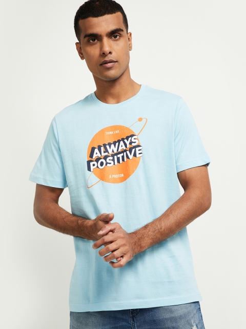 

max Men Blue Typography Printed T-shirt