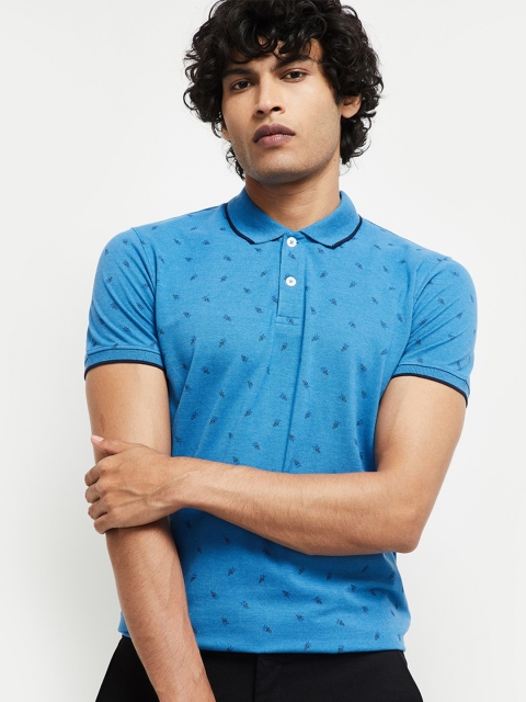 

max Men Blue Printed Polo Collar T-shirt