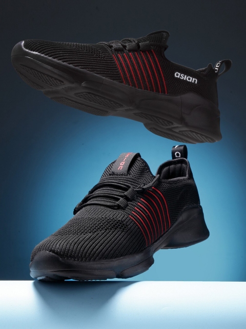 

ASIAN Men Black Mesh Running Non-Marking Shoes
