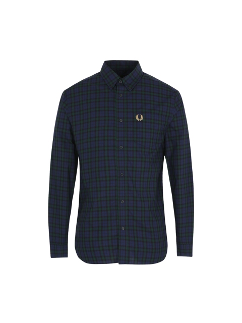 

Fred Perry Men Navy Blue Checked Cotton Casual Shirt