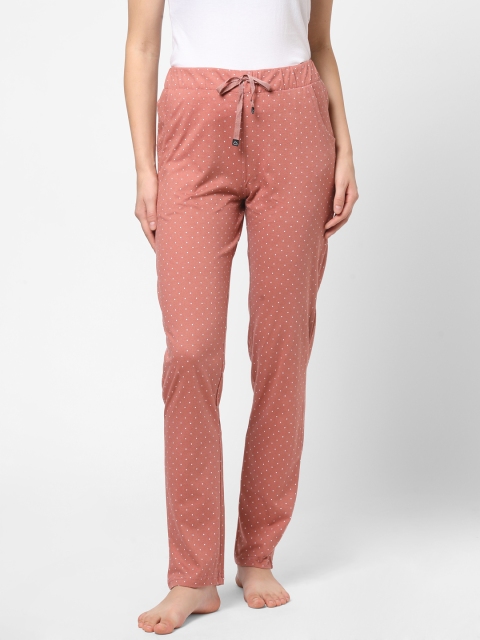 

Sweet Dreams Women Brown & White Polka Dot Printed Cotton Lounge Pants