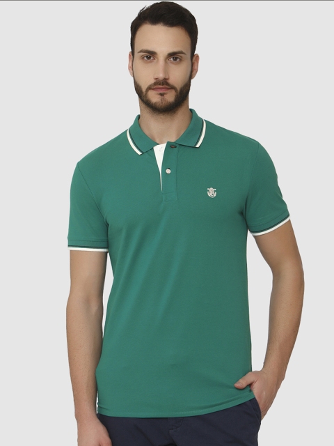

SELECTED Men Green Solid Polo Collar T-shirt