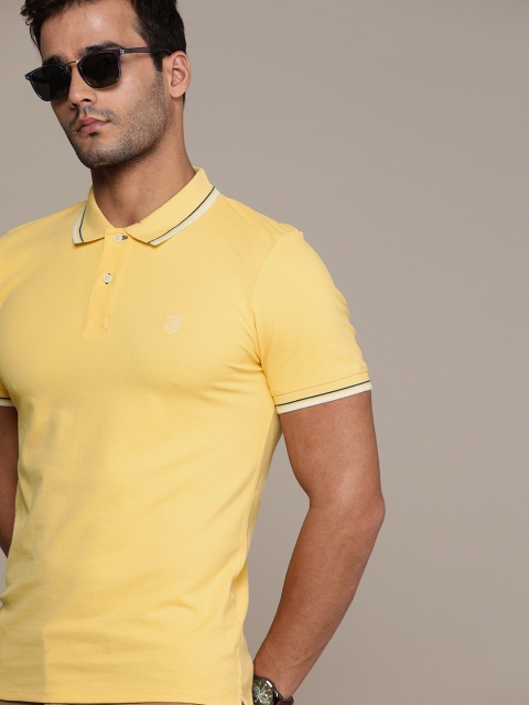 

SELECTED Men Yellow Polo Collar Organic Cotton Slim Fit T-shirt