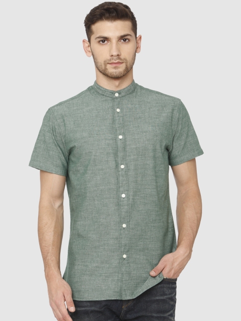 

SELECTED Men Green Solid Slim Fit Casual Shirt