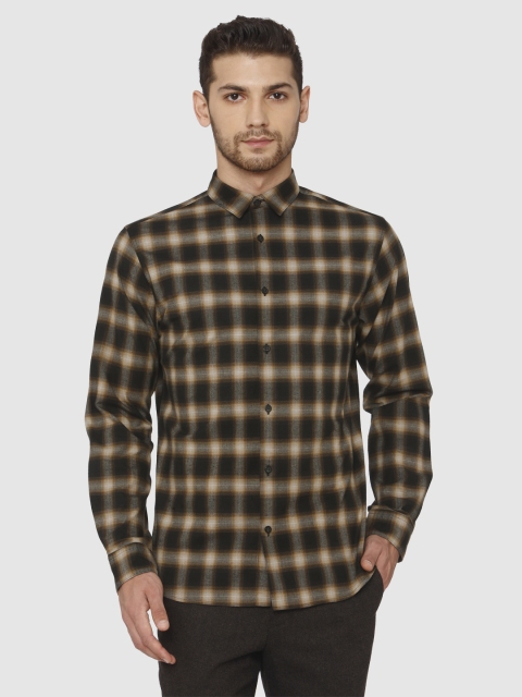 

SELECTED Men Black & Brown Opaque Checked Casual Shirt