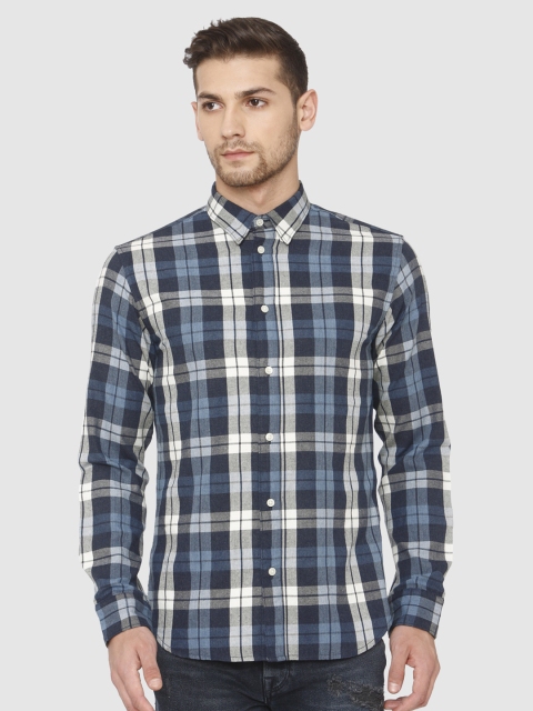 

SELECTED Men White & Blue Tartan Checked Opaque Casual Shirt