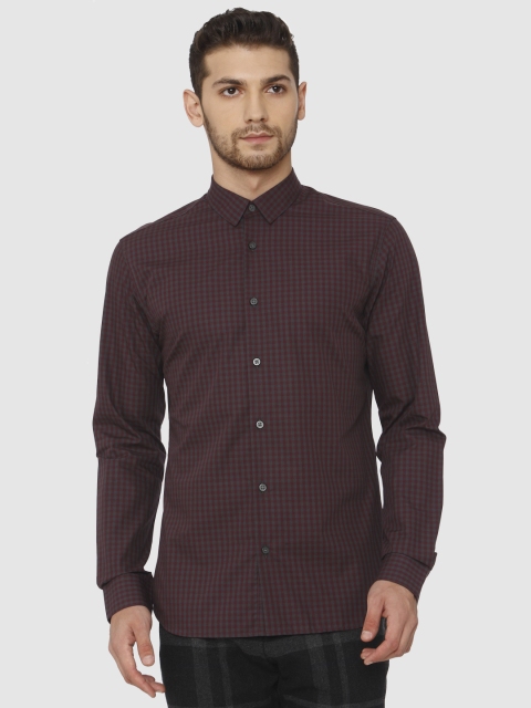 

SELECTED Men Grey & Burgundy Gingham Checked Opaque Casual Shirt