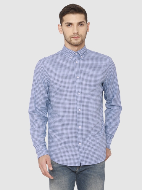 

SELECTED Men Blue Slim Fit Grid Tattersall Checked Organic Cotton Casual Shirt