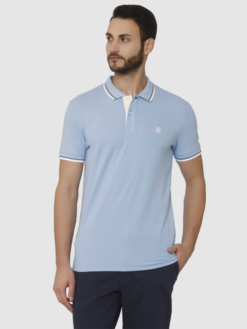 

SELECTED Men Blue Solid Polo Collar T-shirt