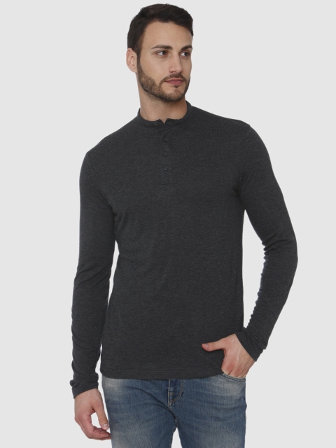 

SELECTED Men Charcoal Grey Solid Henley Neck T-shirt