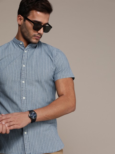 

SELECTED Men Blue & White Striped Slim Fit Casual Shirt