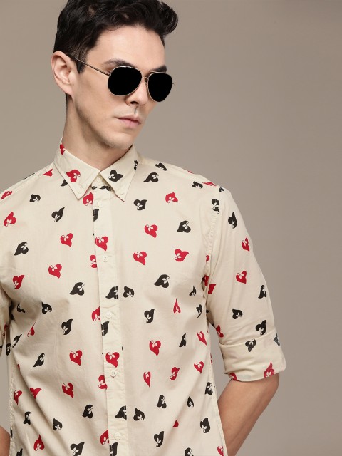 

SELECTED Men Beige & Red Floral Printed Slim Fit Casual Shirt