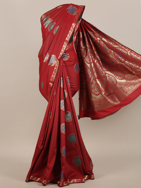 

Pothys Maroon & Blue Ethnic Motifs Zari Art Silk Saree