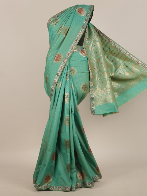 

Pothys Sea Green & Red Woven Design Zari Art Silk Saree