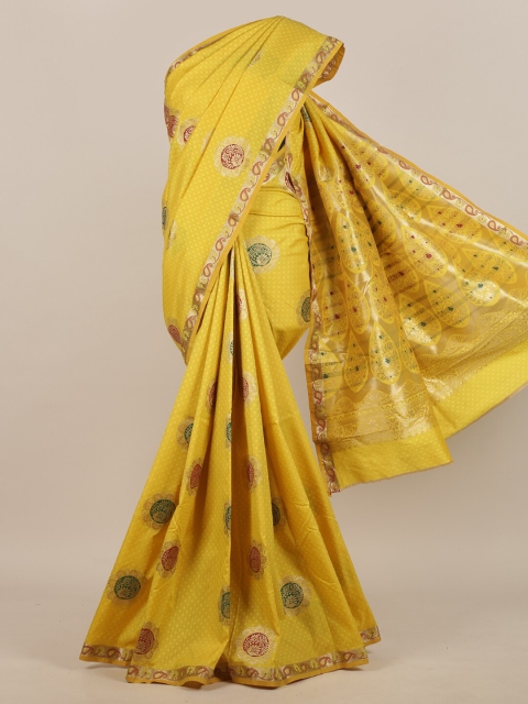 

Pothys Yellow & Gold-Toned Ethnic Motifs Zari Art Silk Saree
