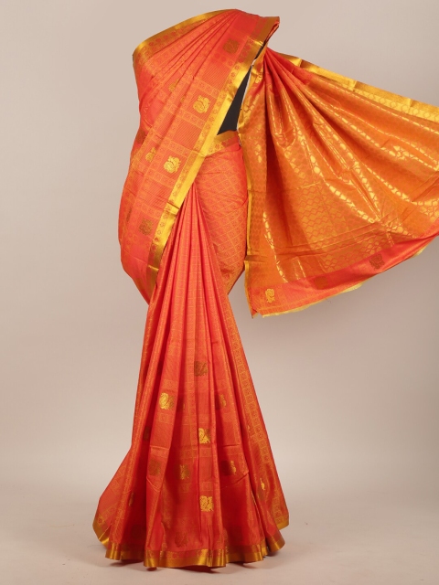 

Pothys Orange & Gold-Toned Ethnic Motifs Zari Art Silk Saree