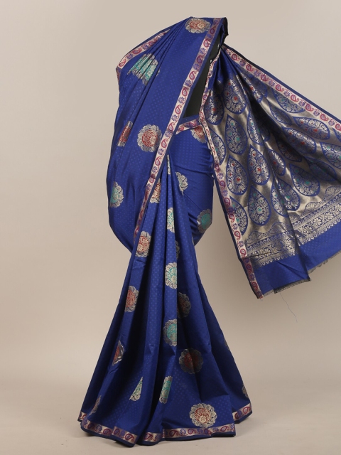 

Pothys Blue & Gold-Toned Ethnic Motifs Zari Art Silk Saree