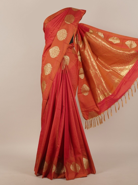 

Pothys Orange & Gold-Toned Woven Design Art Silk Saree