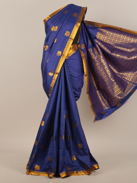 

Pothys Blue & Gold-Toned Ethnic Motifs Zari Art Silk Saree