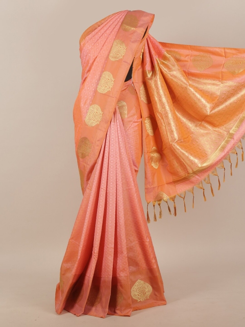 

Pothys Peach-Coloured & Gold-Toned Woven Design Art Silk Saree