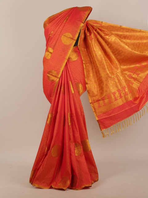 

Pothys Orange & Gold-Toned Ethnic Motifs Art Silk Saree